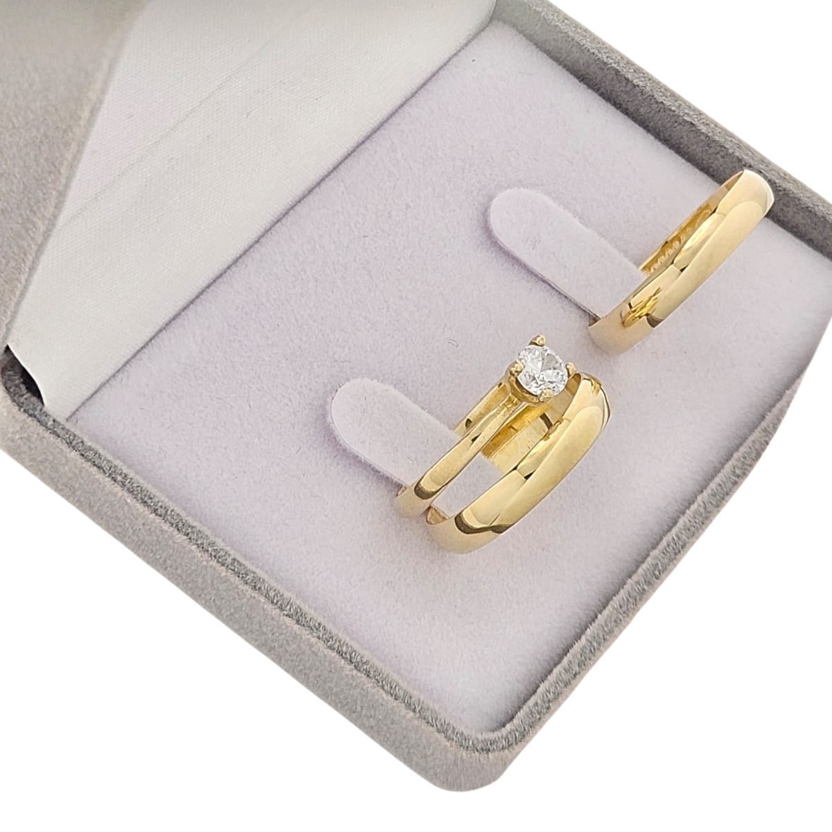 Par de Alianças de Ouro Boleadas 4mm com Anel - Imagem 2