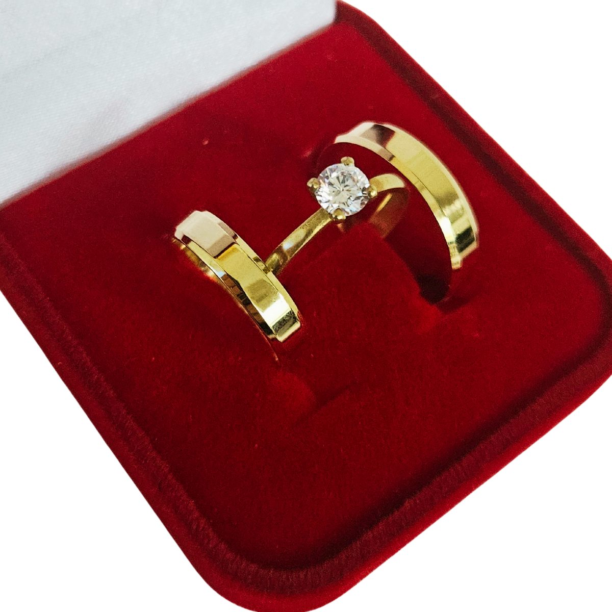 Par de Alianças de Ouro Chanfradas 4mm com Anel