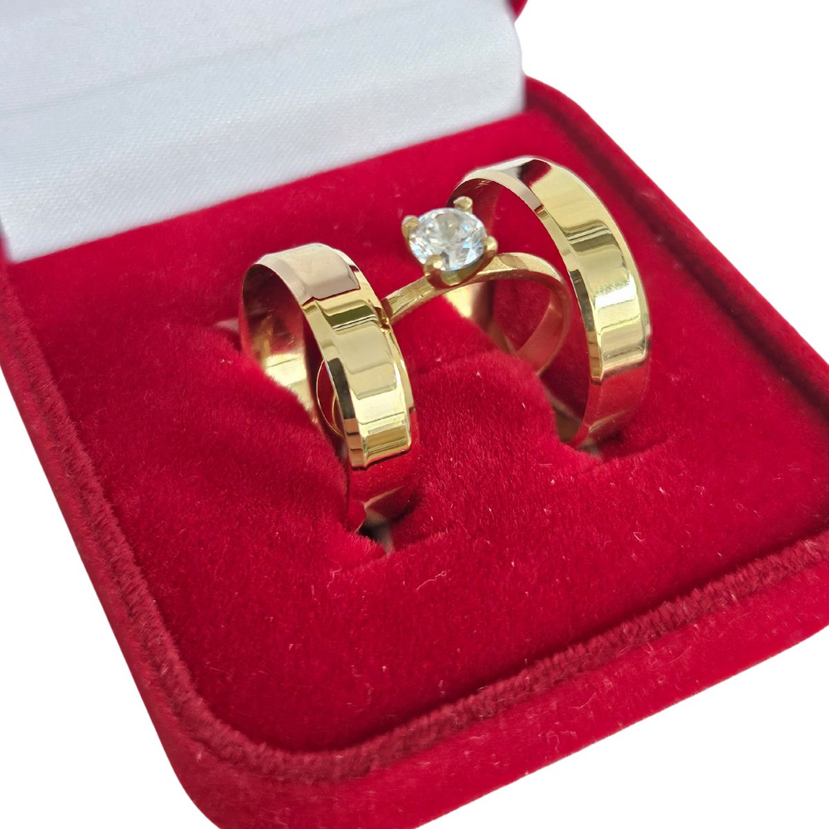 Par de Alianças de Ouro Chanfradas 5mm com Anel