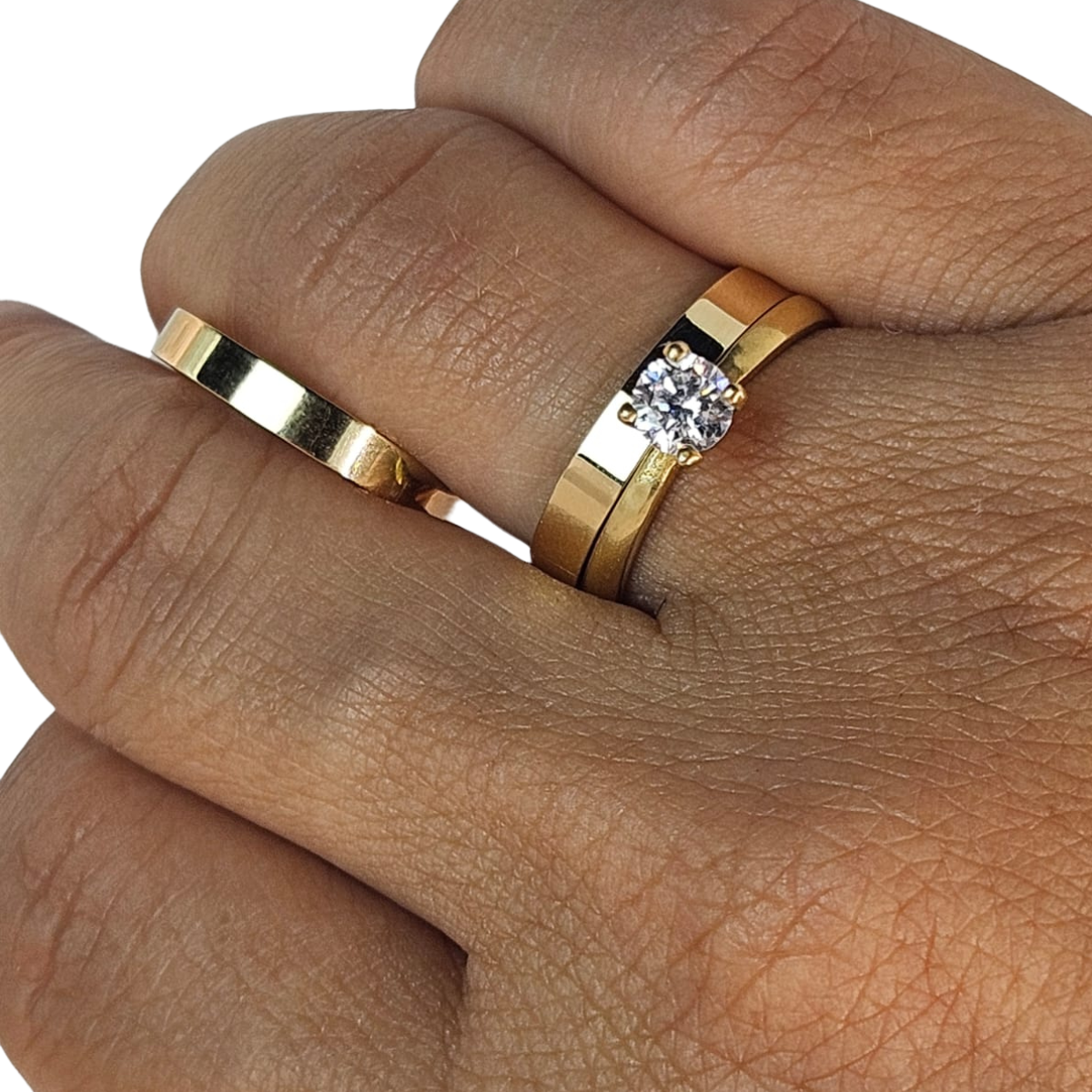 Par de Alianças de Ouro Retas 3mm com Anel - Imagem 2