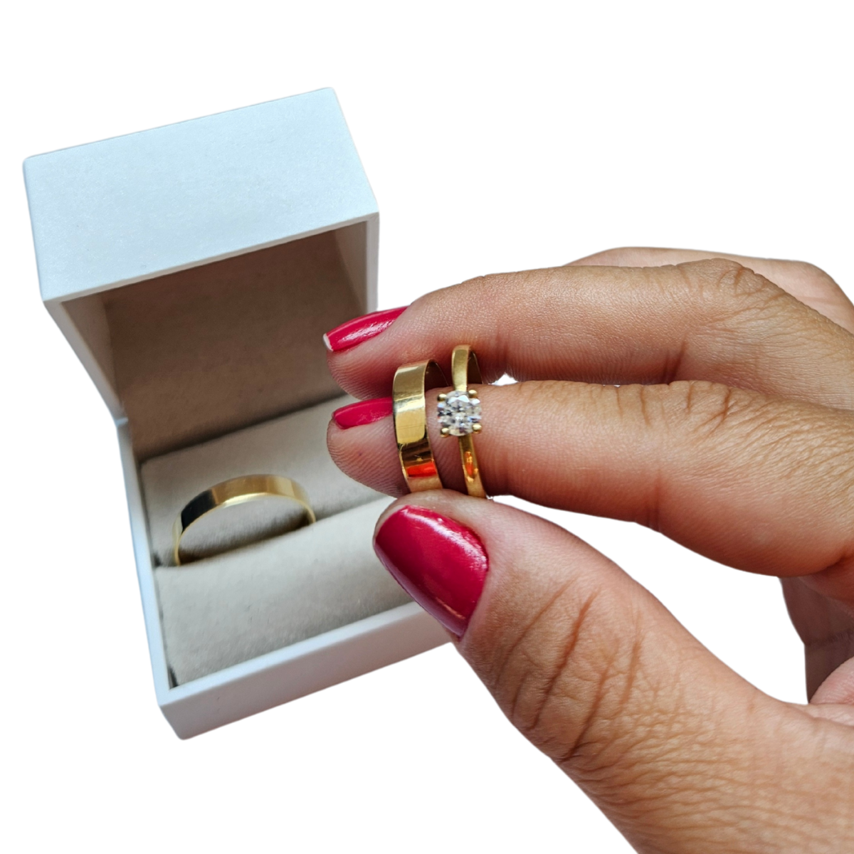 Par de Alianças de Ouro Retas 3mm com Anel - Imagem 5