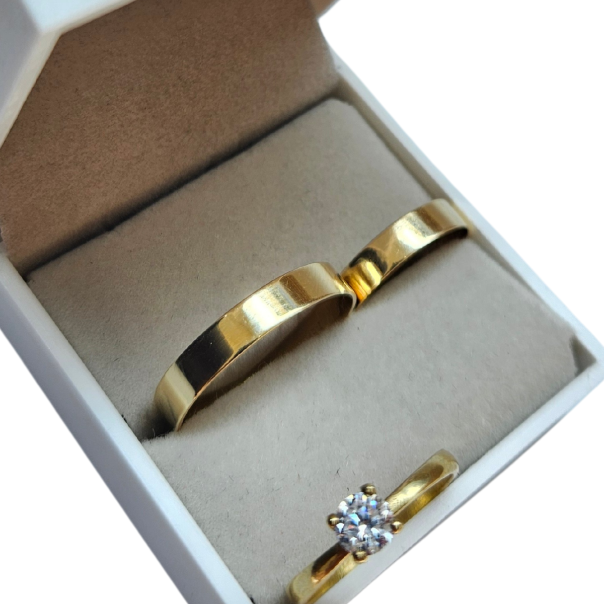 Par de Alianças de Ouro Retas 4mm com Anel - Imagem 3